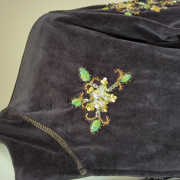 Vintage Embellished Beaded Velvet Velour Zip Up Athletic Jacket L Black - Picture 10 of 16